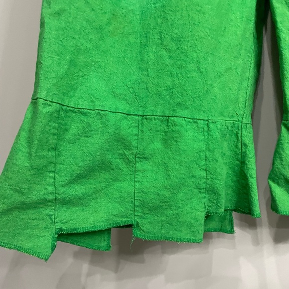 Green Lagenlook wide leg flare asymmetrical hem ankle pull on pants medium - Picture 3 of 10